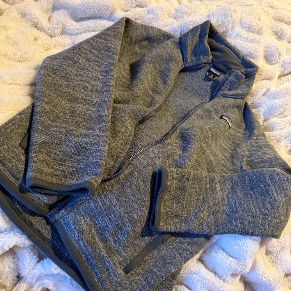 Patagonia Kids Medium Grey Zip Up Jacket with Pockets Polyester 100%